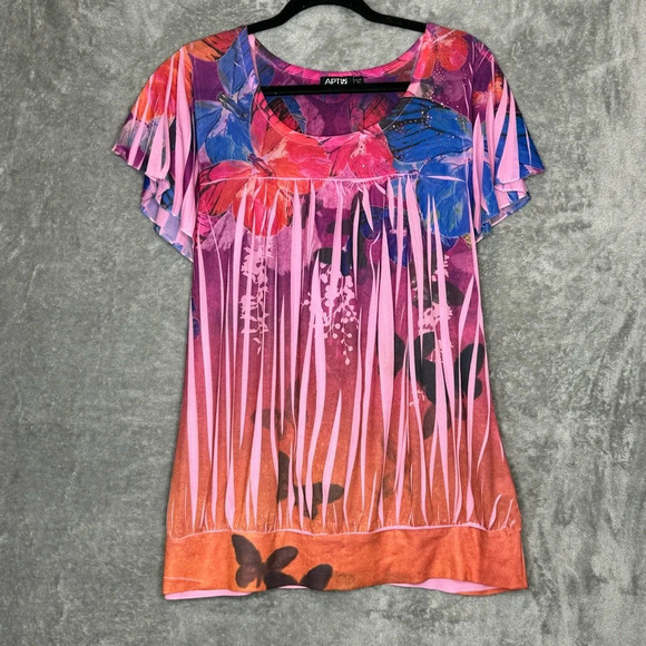 Apt 9 3X Shirt Top Purple Orange Butterflies Cap Short Sleeve Scoop Neck Womens - Picture 1 of 8